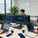 Bitcoin mining company analysis in a collaborative crypto workspace showcasing blockchain performance metrics and security strategies.