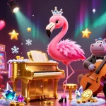 Engage with colek77's vibrant casino scene featuring lively characters and colorful slot machines.