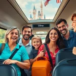 Experience seamless Beauvais Airport to Disney Transfer with a happy family boarding a shuttle towards Disney.