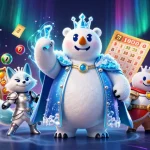 Experience slot gacor excitement with a cartoon polar bear king and snow fox amid dynamic gaming elements.