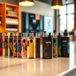 Showcase an array of Disposable Vape products displayed stylishly in a modern shop setting.