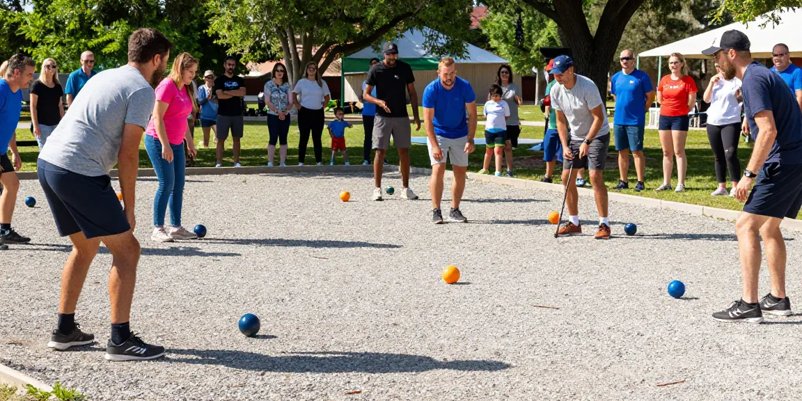 Aktivitas petanque di fopikotabontang.org, pemain melakukan pertandingan dengan penuh semangat di taman.