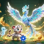 Permainan LUXURY777 yang menampilkan phoenix es dan piala poker untuk taruhan yang lebih menguntungkan.