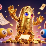 Engage with keo nha cai for thrilling betting experiences using vibrant lottery elements and a golden golem.