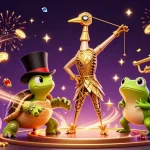 Baccarat gaming atmosphere with animated characters at a vibrant casino, featuring unique elements.