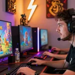 Experience the thrill of Slot Zeus in an immersive online gaming environment with vibrant lighting and engaging visuals.