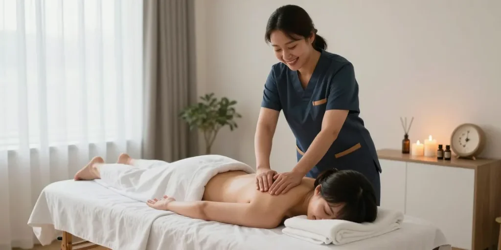 삼성동출장마사지 중인 전문 마사지사와 고객의 편안한 모습