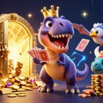 Experience sunwin's dynamic casino gaming with friendly dinosaurs shuffling cards and stacking chips.