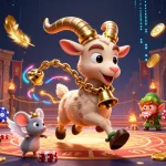 Engage in angka togel online at a vibrant, chaotic casino scene with whimsical characters.